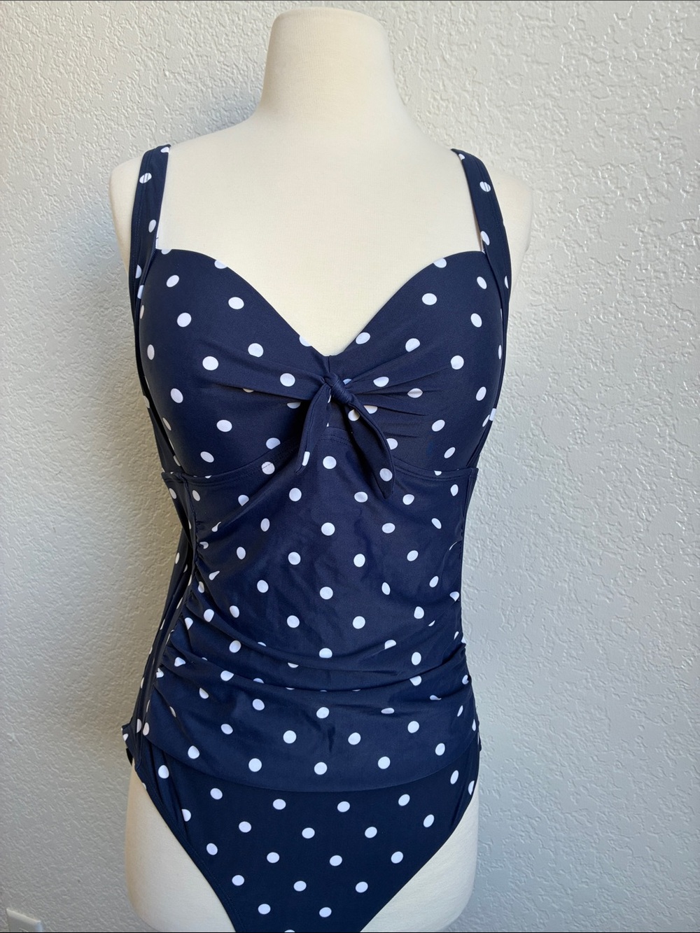 Kona Sol Navy & White Polka One-Piece Swimsuit with Knot Front
